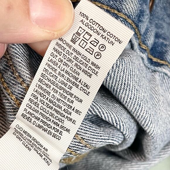 Lucky Brand Women Light Blue Long Sleeve Distressed Denim Button Up Shirt Medium - Picture 5 of 11